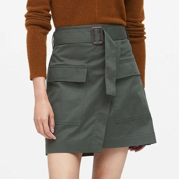 Banana Republic Dresses & Skirts - Sz14-NWT Banana Republic Utility Belted Faux Wrap Mini Skirt in Olive
